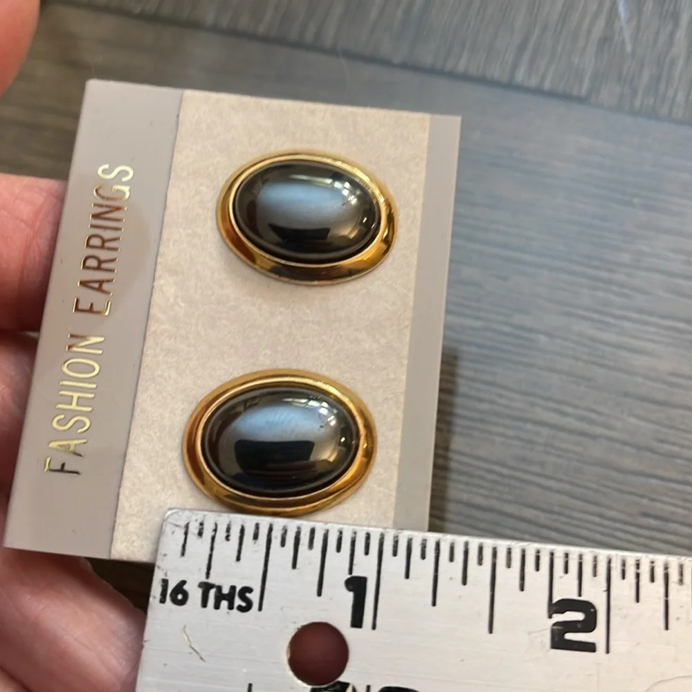 Vintage Hematite Elegant Gold Frame and Black Oval Earrings